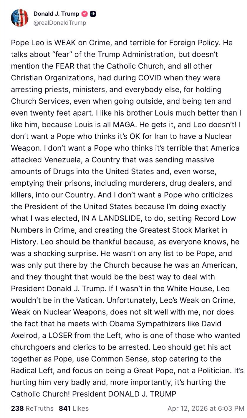 Trump tweets on the pope