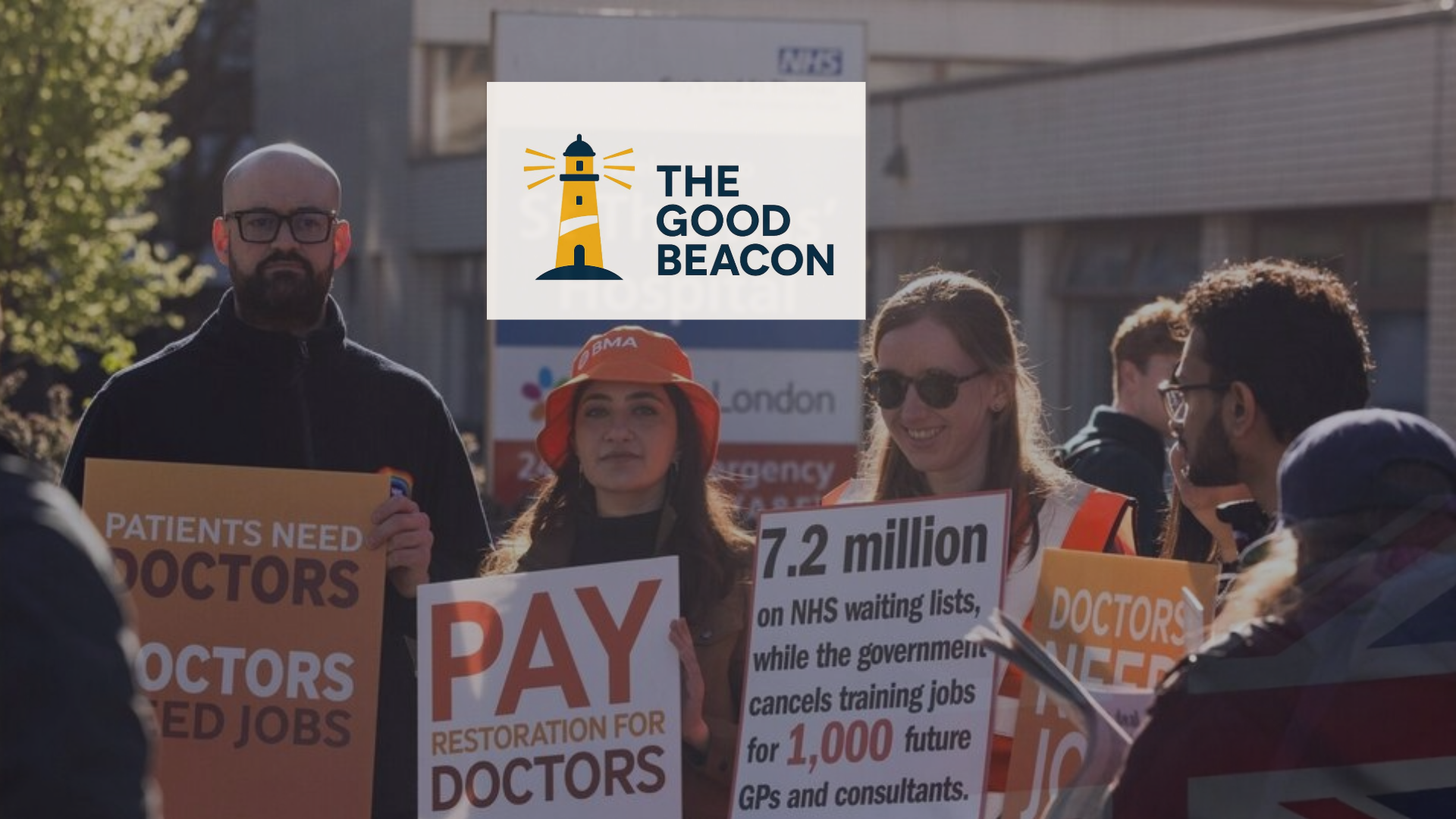 UK doctors on strike holding placards
