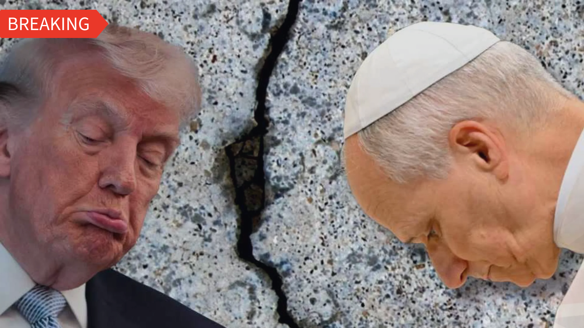 the pope and trump depicted on a proken frame